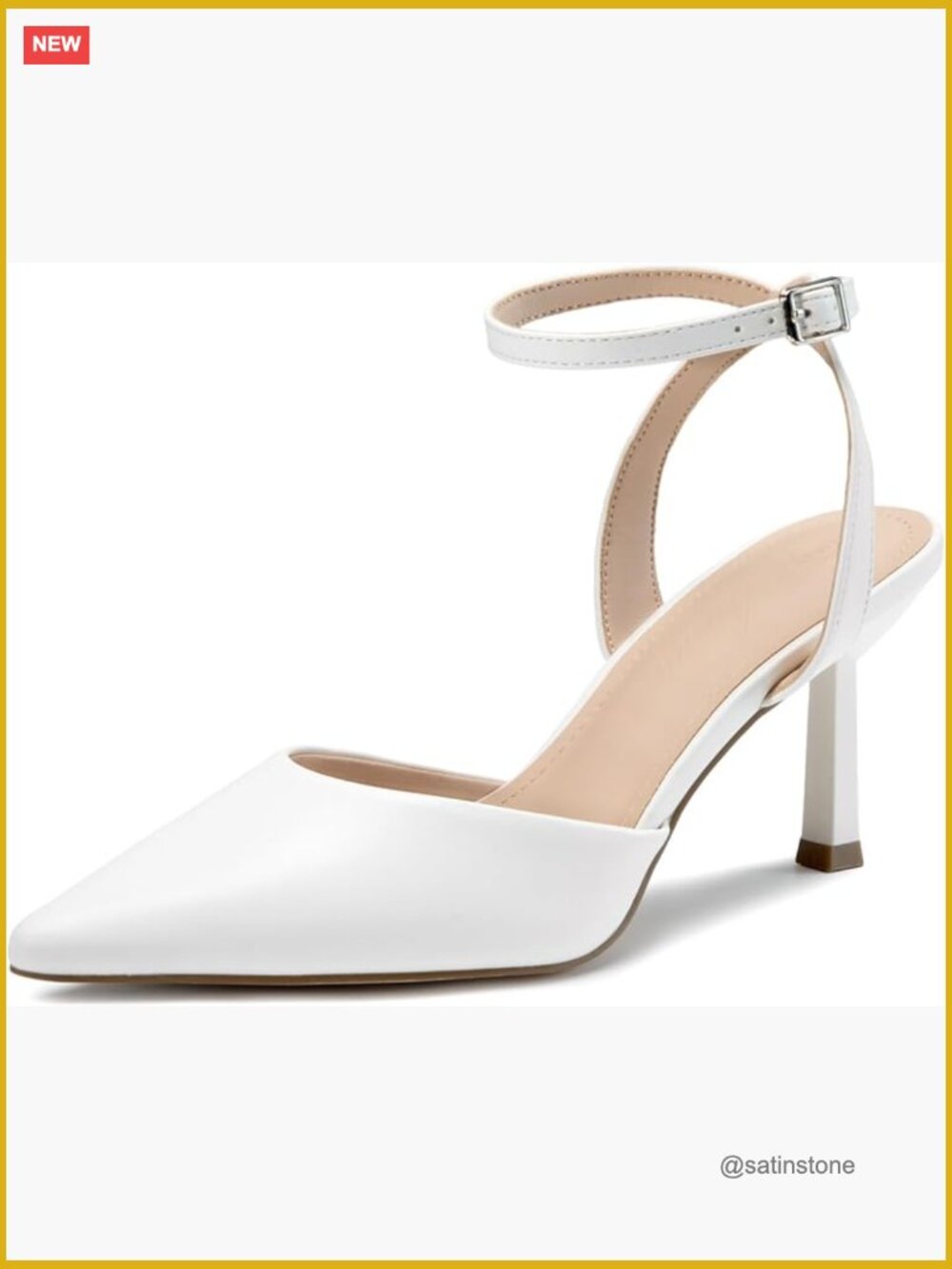 Closed Pointed Toe 3 Inch High Heels Ankle Strap Stiletto Heel Wedding Party